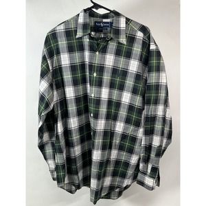 Polo Ralph Lauren Shirt Green Black Button Front Long Sleeve Plaid Checks Sz L
